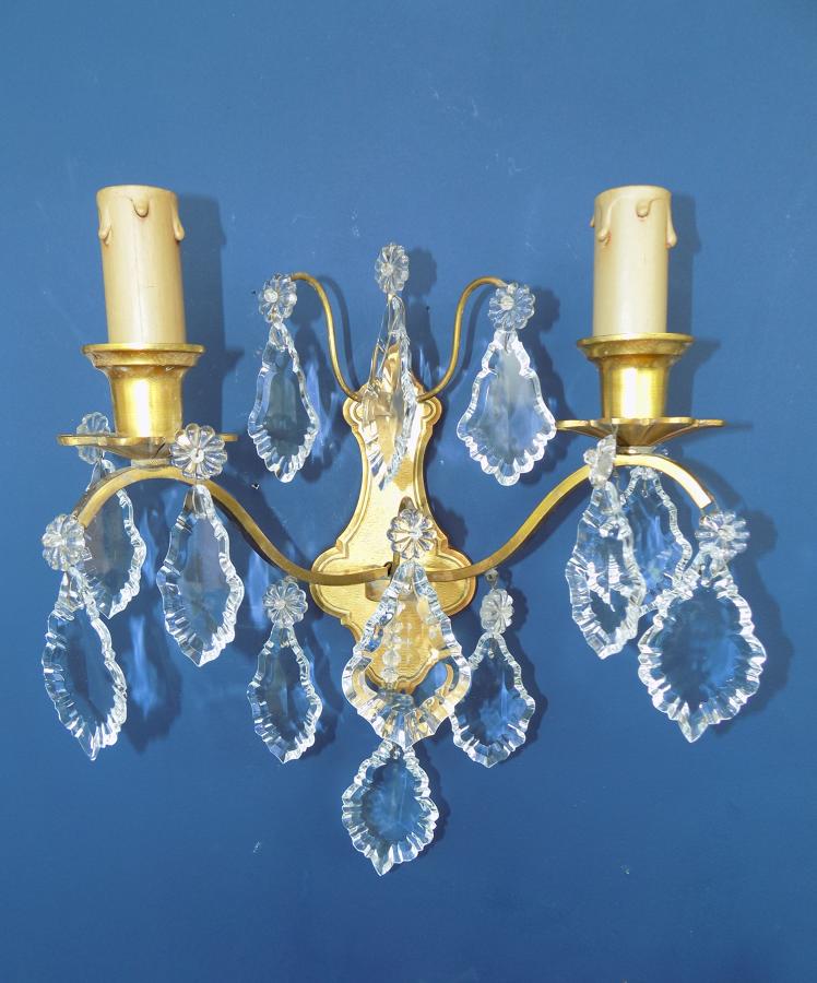1930's Brass & Crystal Wall Sconce