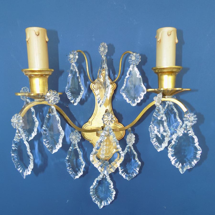 1930's Brass & Crystal Wall Sconce