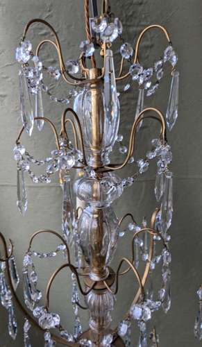 1930's Gilded Brass Framed Cut Glass 3 Light Chandelier