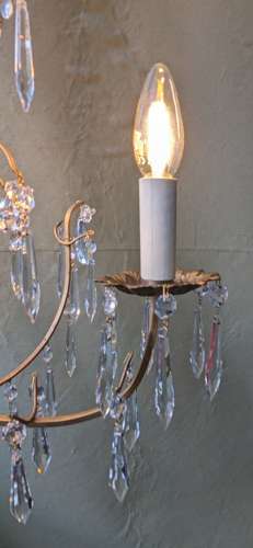 1930's Gilded Brass Framed Cut Glass 3 Light Chandelier