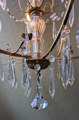 1930's Gilded Brass Framed Cut Glass 3 Light Chandelier