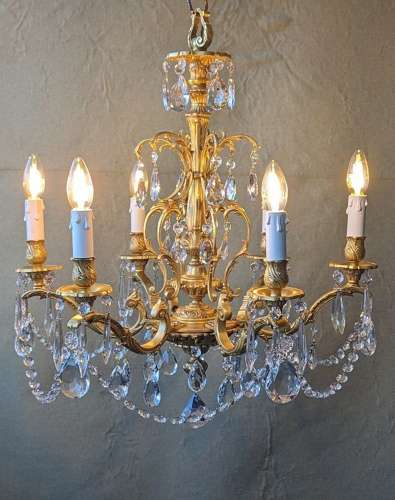 Gilded solid Brass 6 Light Chandelier