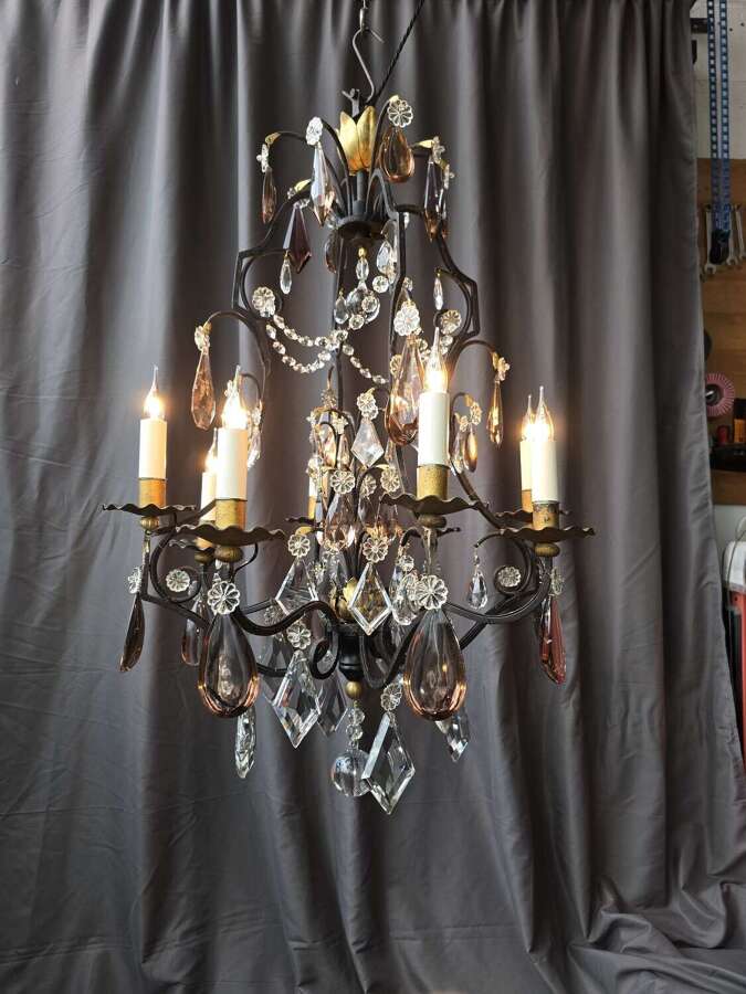 Decorative Wrought Iron And Crystal Chandelier
