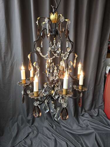 Decorative Wrought Iron And Crystal Chandelier