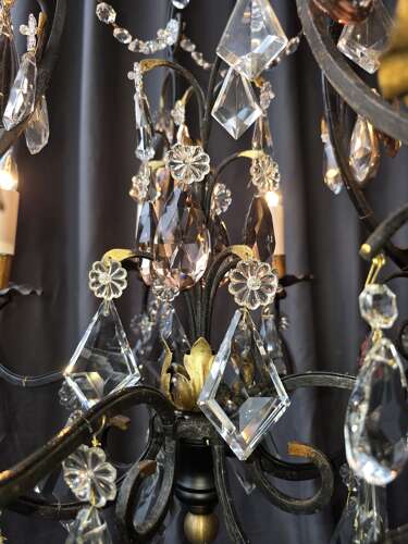 Decorative Wrought Iron And Crystal Chandelier