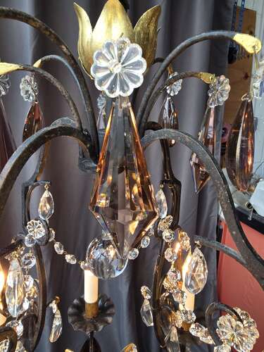Decorative Wrought Iron And Crystal Chandelier