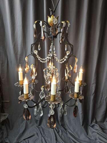 Decorative Wrought Iron And Crystal Chandelier