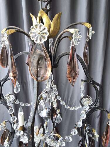 Decorative Wrought Iron And Crystal Chandelier