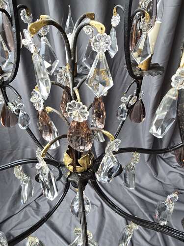 Decorative Wrought Iron And Crystal Chandelier