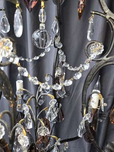 Decorative Wrought Iron And Crystal Chandelier